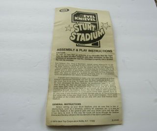 Vintage Ideal 1974 Evel Knievel Stunt Stadium Instructions Only