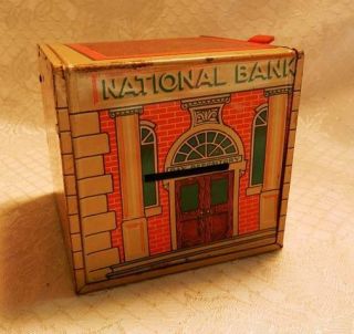 Vintage Wyandotte National Bank Tin Litho Toy Coin Bank Collectible