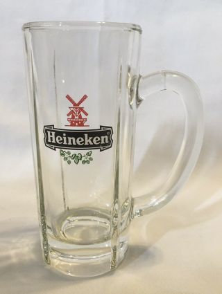 Vtg Heineken Beer Stein Mug - Heavy Thick Clear Glass Holland Windmill 6.  5 " Nos