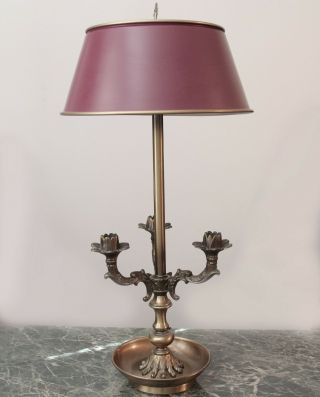 Vintage French Bouillotte Brass Candlestick Table Lamp