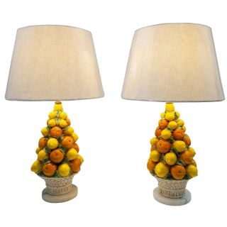 Vintage Italian Majolica Ceramic Lemon & Oranges Lamps
