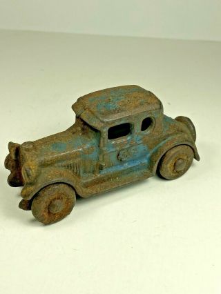 Vintage Unmarked 3 1/2 Inch Cast Iron Toy Car Rust And Blue