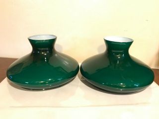 Green Cased Glass Student Oil Lamp Shade 9 1/2 " Fitter Pair Tam - O - Shanter