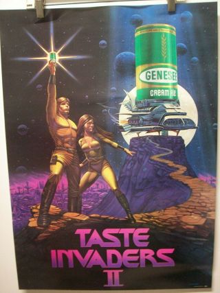 Vintage 1970s Genesee Cream Ale Taste Invaders Ii Poster - Nos