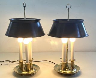 Brass Lamps By Frederick Cooper Bouillotte Metal Shades Signed Vintage