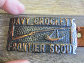 Vintage Davy Crockett Frontier Scout Belt Buckle Leather Belt Davey Kids Child 