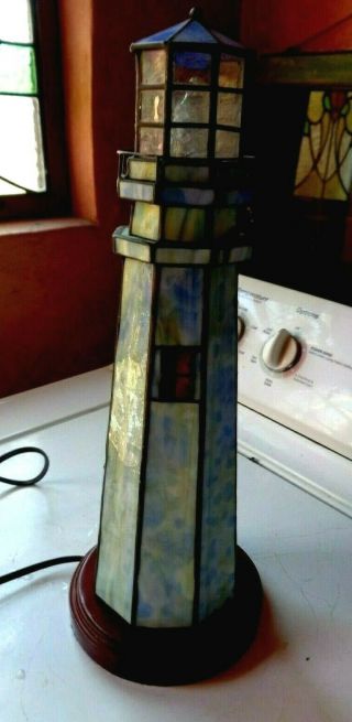 Vintage Slag & Stained Glass Lighthouse Table Lamp 17 " Gorgeous