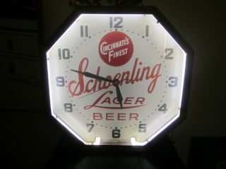 Schoenling Beer Neon Clock Vintage Motion Sign Advertising Pick Up Only