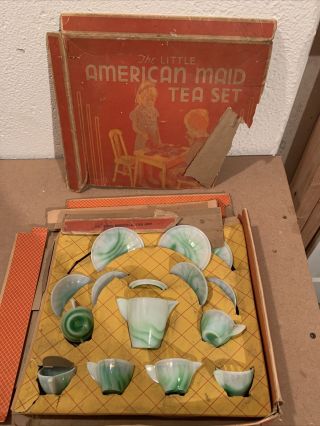 The Little American Maid Tea Set No.  2220 Emerald