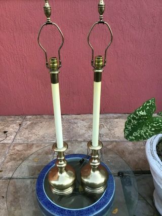 Pair Frederick Cooper Brass Candlestick Banquet / Buffet Lamp 38 " Tall