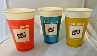 Vintage 1965 Schlitz Beer Paper Wax 12 Oz.  Cup Set Of 3 - Real Gusto,  Nos