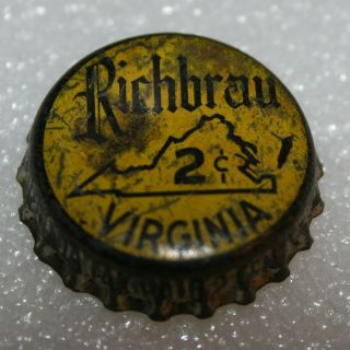 Cork Lined Beer Bottle Cap Home Brewing Co - " Richbrau Virginia " 2 Cent Tax Paid