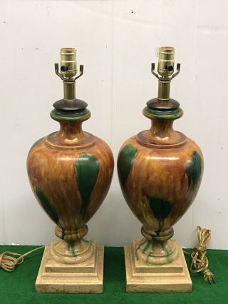 Vintage Frederick Cooper Lamp Crackle Pottery Table Lamps (pair) - No Lampshades