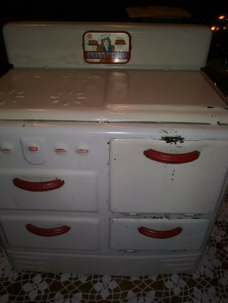 Vintage Toy Stove And Oven,  Pretty Maid,  White With Red,  Great Shape