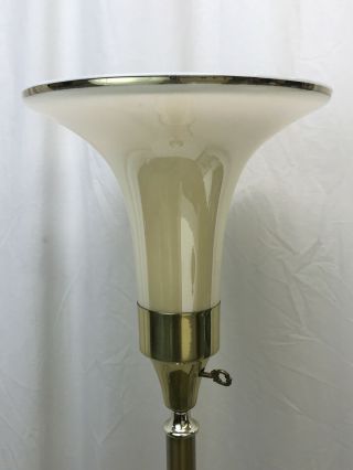 Vtg Glass Torchiere Floor Lamp Art Deco Mid Century Modern Gold 