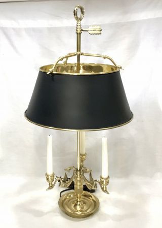Vintage Empire Style Brass Swans Bouillotte Lamp Adjustable Metal Tole Shade