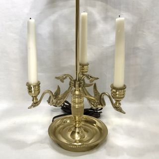 Vintage Empire Style Brass Swans Bouillotte LAMP Adjustable Metal Tole Shade 3