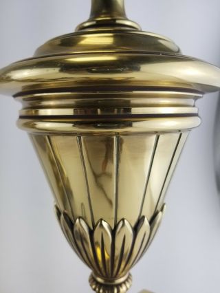Pair Stiffel solid brass lamps table trophy Finial urn hollywood regency 3 Way 5