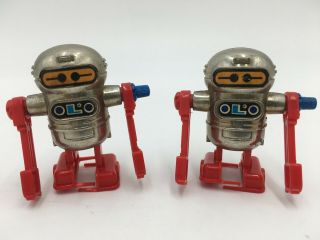 2 X Vintage 1979 Tomy Plastic Wind - Up Robots Made In Taiwan
