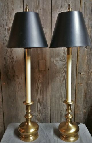 Frederick Cooper Brass Candlestick Buffet Table Lamps Pair