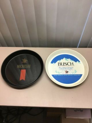 2 - Plastic Serving Trays,  Busch Beer,  Michelob Beer,  Pre - Owned