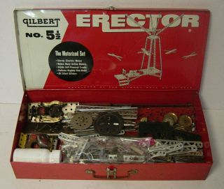 1950s No.  5 1/2 Erector Set Motorized Metal Case Vtg A C Gilbert Hall Of Science