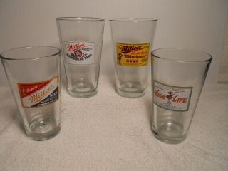 Set Of Four Vintage Collectible " Miller " 16 Oz.  Beer Glasses