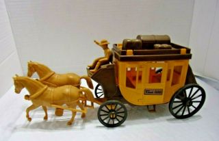 Vintage Old West Wells Fargo Stage Coach,  Driver & 2 Horses,  12 " Long