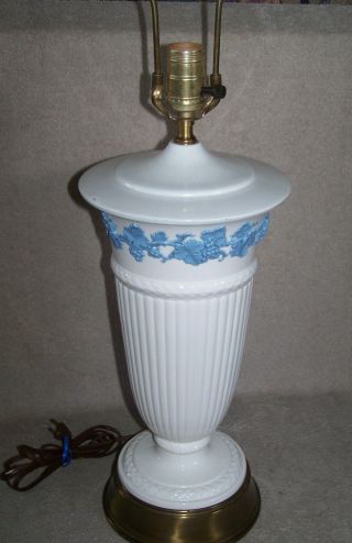 Vintage Large Wedgewood Queensware Embossed Lamp Lavender On Cream