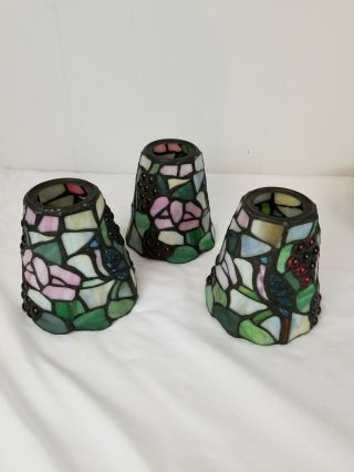 3 Vintage Tiffany Style Stained Glass Ceiling Fan Shade Globe Fruit Bird