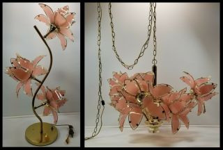 Mid Century Modern 3 - Light Pink Lotus Flower Petal Lamp & Swag Light Chandelier