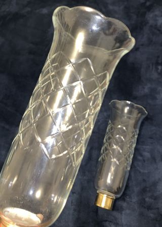 Cond Pair Cut Crystal Glass Hurricane Lamp Shade Candle Holders - 11”