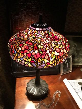 Quoizel - Vintage Tiffany Style Stained Glass Lamp Unique Colorful Ornate Floral