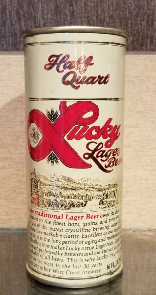 16 Ounce Oz Bottom Open Cream Lucky Lager Pull Tab Beer Can San Francisco Ca