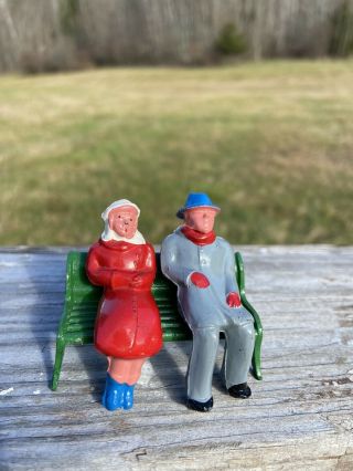 Vintage Lead Barclay Man & Woman On Park Bench,  Winter Coats (b)