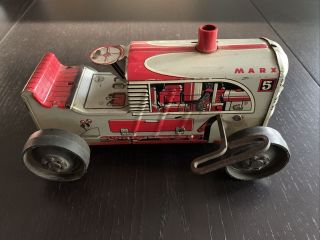 Vintage Tin Litho Marx 5 Red & Silver Tractor Wind Up Toy