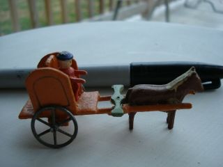 Antique Wooden German Toy Miniature,  Handmade Cart And Horse.