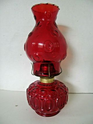 Vintage Ruby Red Quilted Pattern Glass Kerosen - Oil Lamp 12 "
