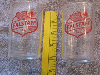 Two Vintage Falstaff Beer Barrel Glass Red Logo 3 - 1/2 " Tall