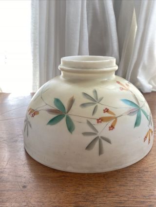 Antique 10” HAND PAINTED Parlor Glass Oil Lamp SHADE Floral 2