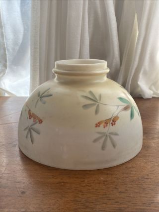 Antique 10” HAND PAINTED Parlor Glass Oil Lamp SHADE Floral 3
