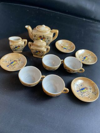 Vintage Miniature Mini Tea Set Lusterware Hand Painted Made In Japan Birds