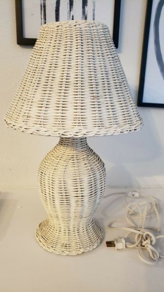 Vintage Wicker Rattan Lamp Wicker Shade White Wash Cottage Beach Boho Lighting