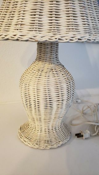 Vintage Wicker Rattan Lamp Wicker Shade White Wash Cottage Beach Boho Lighting 2