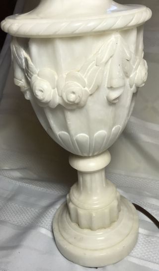 Vintage Alabaster Table Lamp Carved Marble Floral Motif Italy