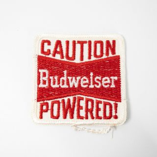 Vintage 70s Caution Budweiser Powered Embroidered Patch Sew On Deadstock Beer