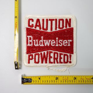 Vintage 70s Caution BUDWEISER Powered Embroidered Patch Sew On DEADSTOCK Beer 2