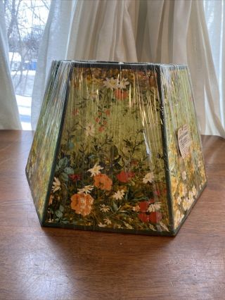 Nos 6 Panel 16” Vintage Floral Print Lamp Shade In Plastic Woodstock Workshop