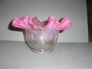 Nickel Pink Opalescent Art Glass Spiral Optic Lamp Shade W/ruffled & Crimped Rim