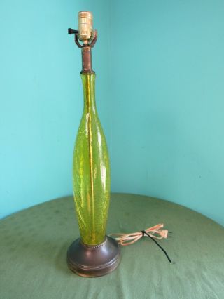 Vintage Slim Wine Bottle Shape Clear Green Crackle Glass Table Lamp 24 Inch